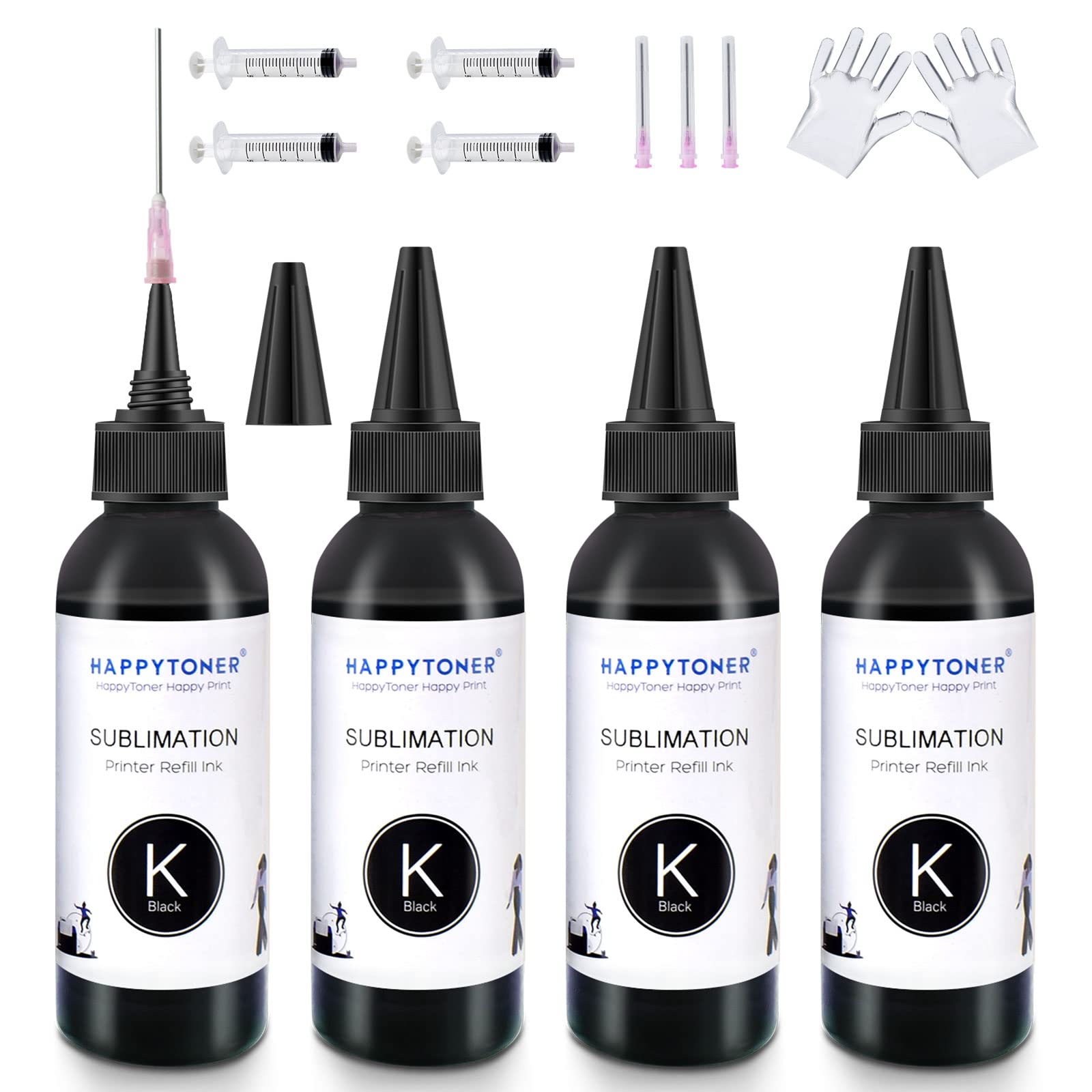 HAPPYTONER Sublimation Ink Refill for WF7710 WF7720 WF7210 WF3540 WF3520 WF3640 WF3620 WF7010 WF7110 WF7510 WF7520 ET2720 C88 C88+ Printer Press, Pillow Case, Cap, Bag etc (Black, 4 Pack)