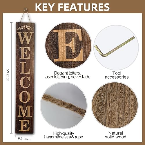 Vista 2 de Letrero de bienvenida para la puerta delantera, letrero de bienvenida de madera de 5 pies de alto para porche delantero, decoración para colgar