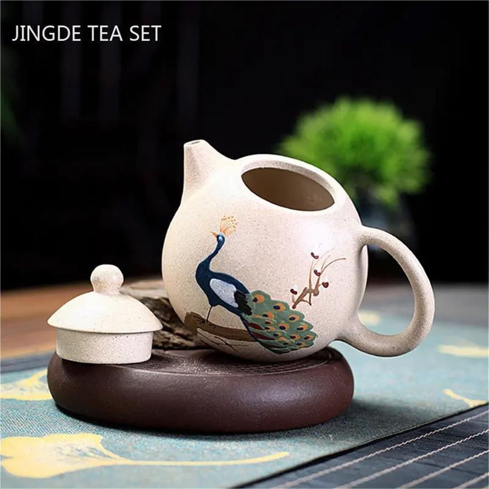 Théière en argile violette, théière en terre cuite blanche brute, bouilloire à filtre à bille, service à thé Zisha 220 ml, théière peinte à la main avec motif paon et œuf de dragon, théières et cafe