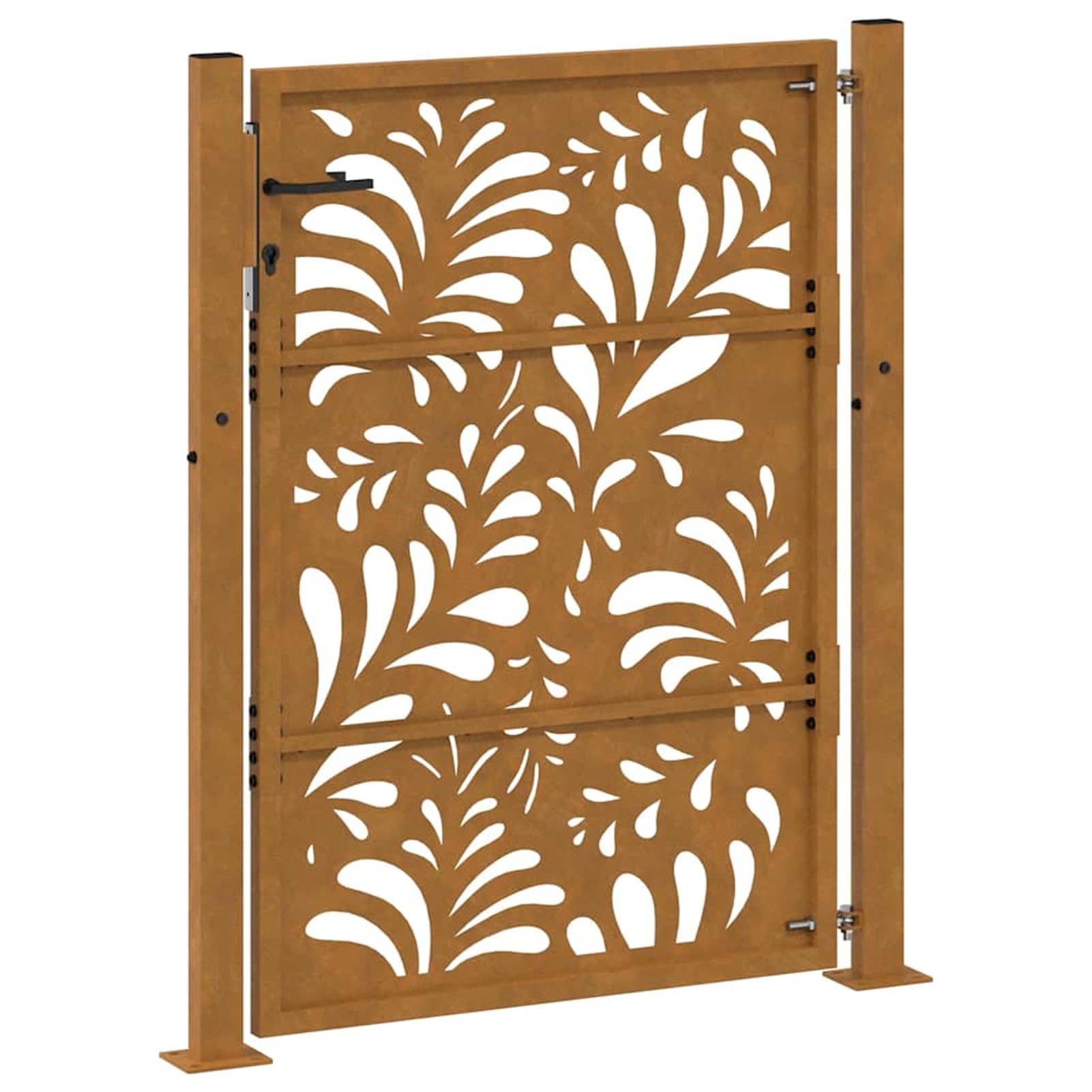 Cancello da giardino, 100 x 125 cm, design ondulato, in acciaio resistente alle intemperie, effetto ruggine, inclusi pali e materiale di montaggio, per giardino, terrazza e terreno