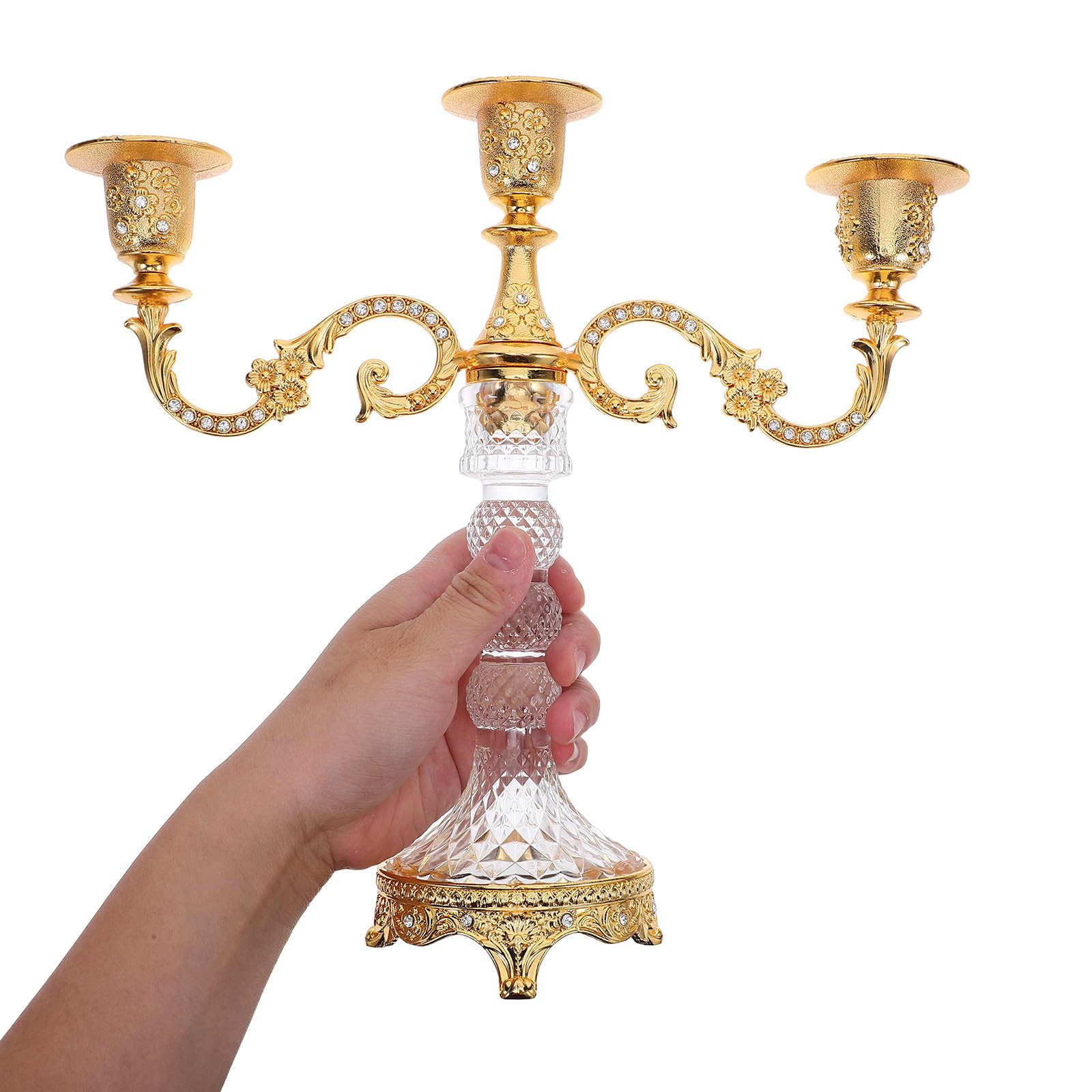 Cabilock Goldener aus Aluminiumlegierung und Glas 3 Armiger Kandelaber mit Romantischem Kerzenlicht zur Thanksgiving und Weihnachtsfeier für Festliche Tischdekoration