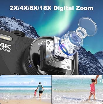 4K Digital Camera, 64MP High Resolution Digital Camera with 3” Flip Screen, WQV Small Vlogging Camera for YouTube, Photography and Video, 18X Digital Zoom, TF Card, for Gift (Black)