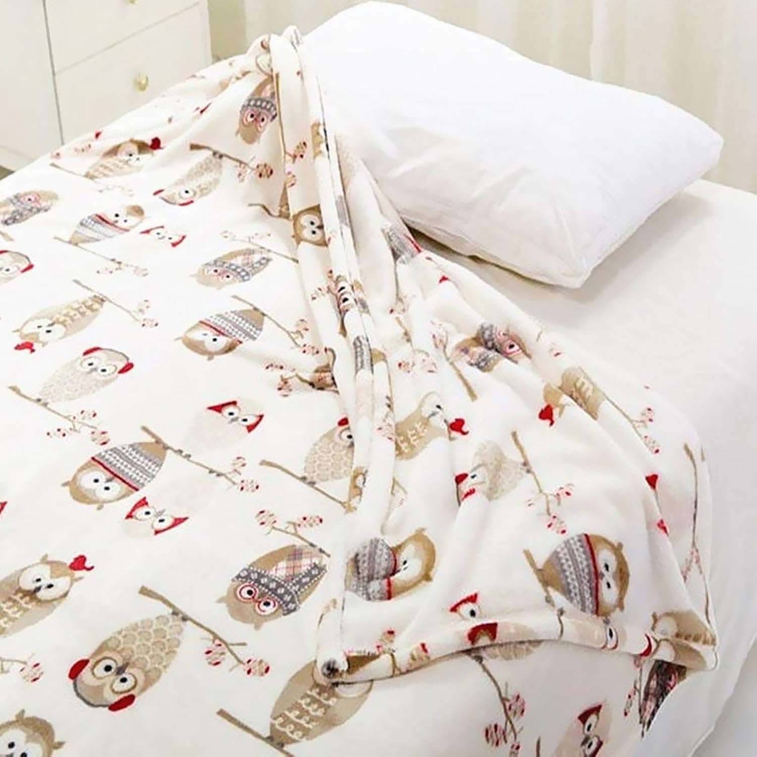 UKELER Flannel Sherpa Throw 60'' x 50''- Owl Printed Soft Plush Flannel Blanket Throws for Bed/Couch/Sofa/Office/Camping - Image 4