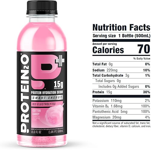 Miniatura 5 de Protein2o 15g Whey Protein Infused Water Plus Energy &amp; Focus, Cotton Candy, 16.9 oz Bottle (Pack of 12)