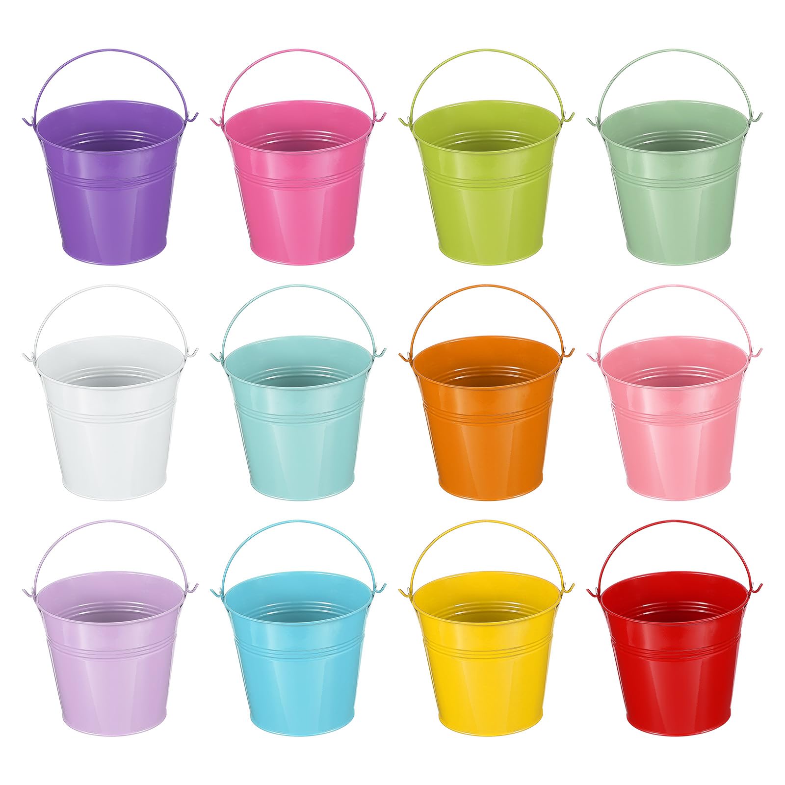 PATIKIL 5"x4.7" Small Metal Buckets with Handle, 12 Pcs Mini Bucket Easter Buckets