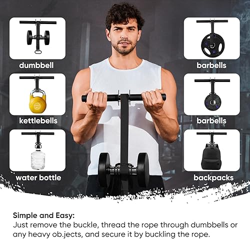 Miniatura 6 de Fortalecedor de antebrazo y rodillo de muñeca, correas de nailon ultra fuertes de 43.3 pulgadas o 51.2 pulgadas, ejercitador de antebrazo con