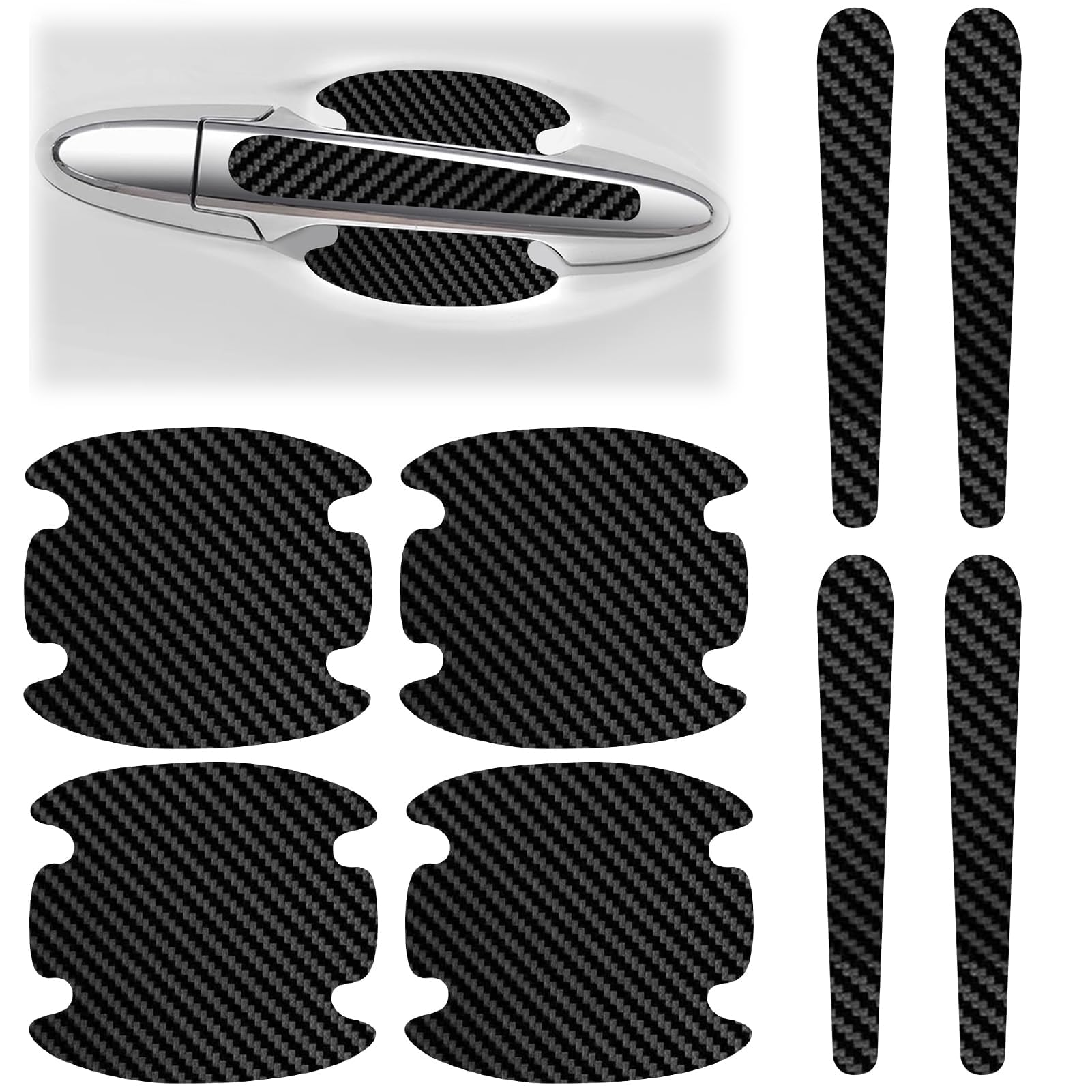 Woniyal 8 Pieces Car Door Handle Scratch Protector For Kia Ceed Ⅲ Sportswagon Combi 2018-, Carbon Fiber Texture Material Waterproof Wear Resistant Protective Sticker