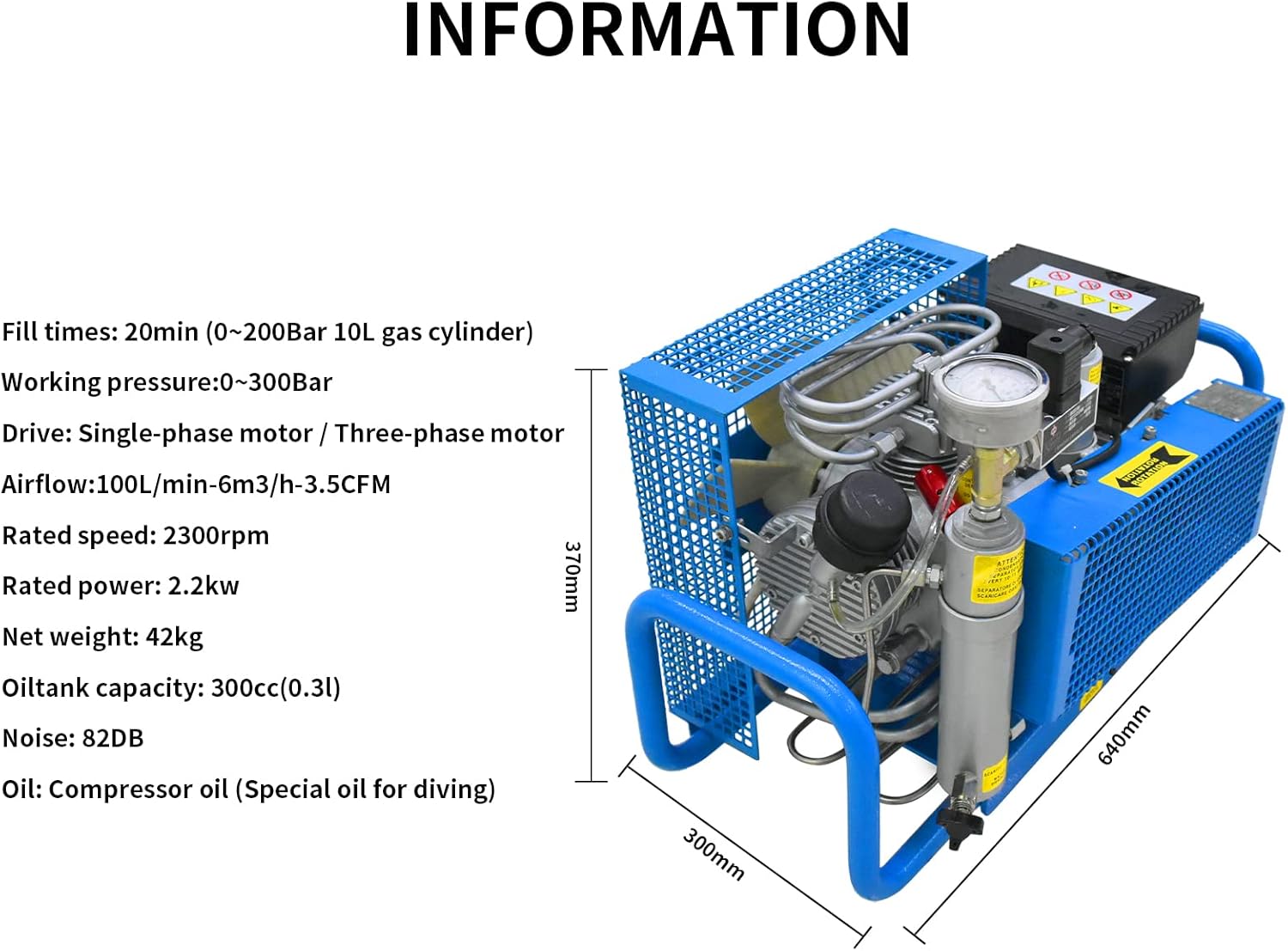 TUDIVING-4500Psi Diving Compressor | Pcp Air Compressor | Auto-Stop | 100L/min | 110V/220V | High Pressure Compressor | for Diving/PCP Rifle/Paintball Air Gun