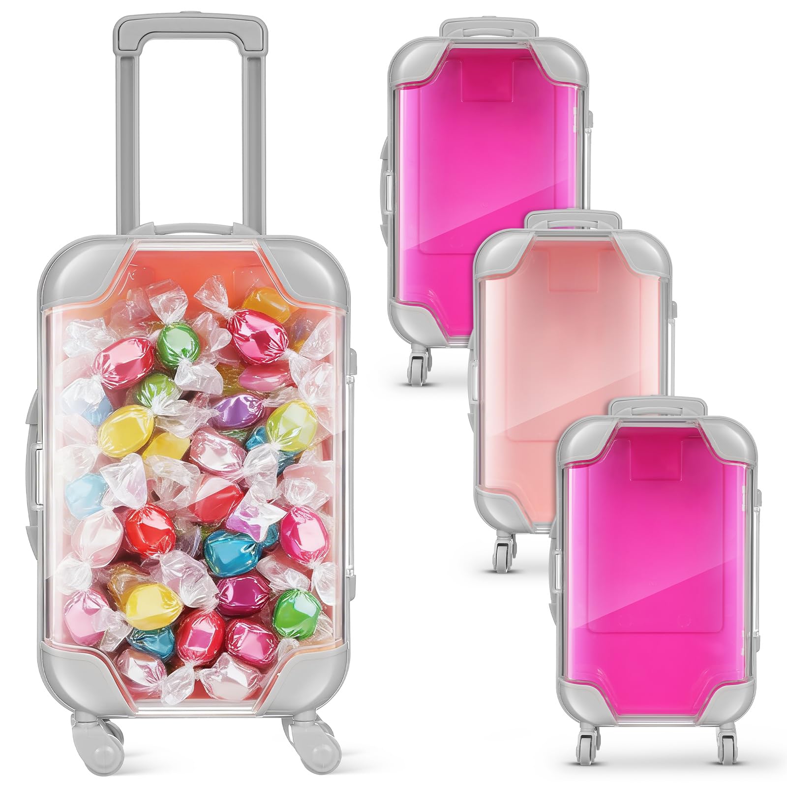ABOOFAN Mini Suitcase Favor Box: 4pcs False Eyelashes Packaging Box Plastic Rolling Empty Lash Boxes Trolley Tiny Suitcase Miniature Candy Box for Travel Theme Party decor-image-7