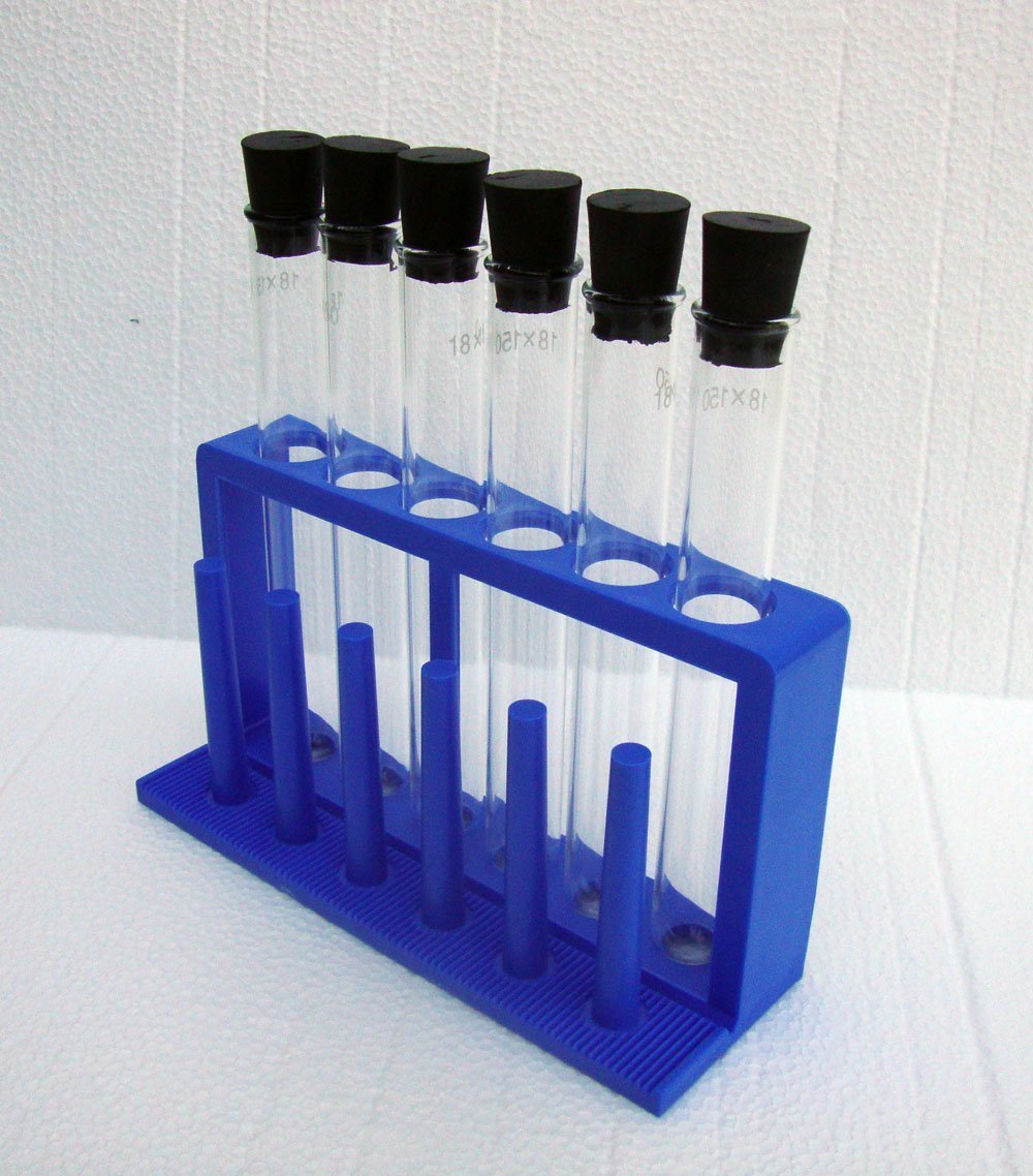 Test Tube Set, 6 Glass Test Tubes with Rubber Stoppers and Rack, 18 X