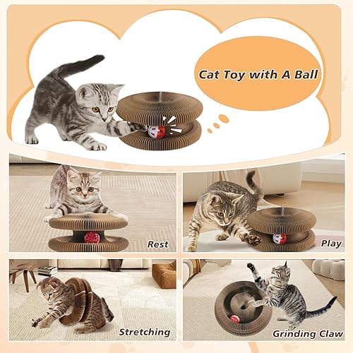 Miniatura 6 de 2PCS Interactive Cat Scratch Toys & Cat Scratching Board with A Ball,Foldable Recyclable Accordion Cat Scratcher with Different Shapes,Magic Kitten