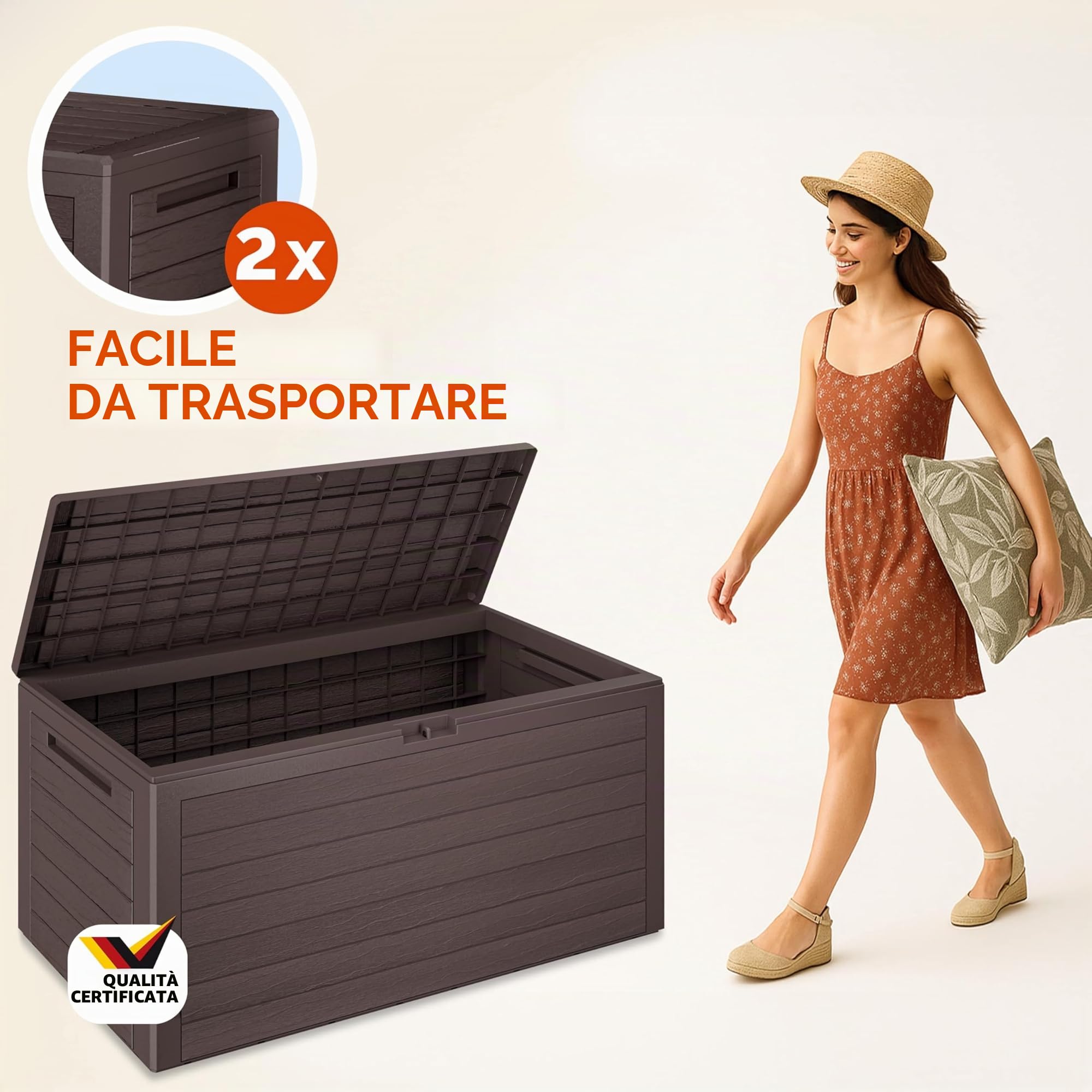 Casaria® Baule da Giardino XXL 280L Effetto Legno Cassapanca Richiudibile 116x43x55cm Box Multibox Contenitore Cuscini