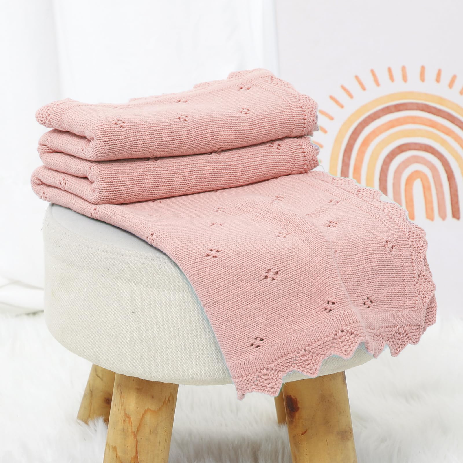 Hadetoto Baby Blanket 100% Cotton Knit Baby Blankets Baby Gifts Baby Essentials for Newborn 100 x 80 cm (Pink) - Image 2