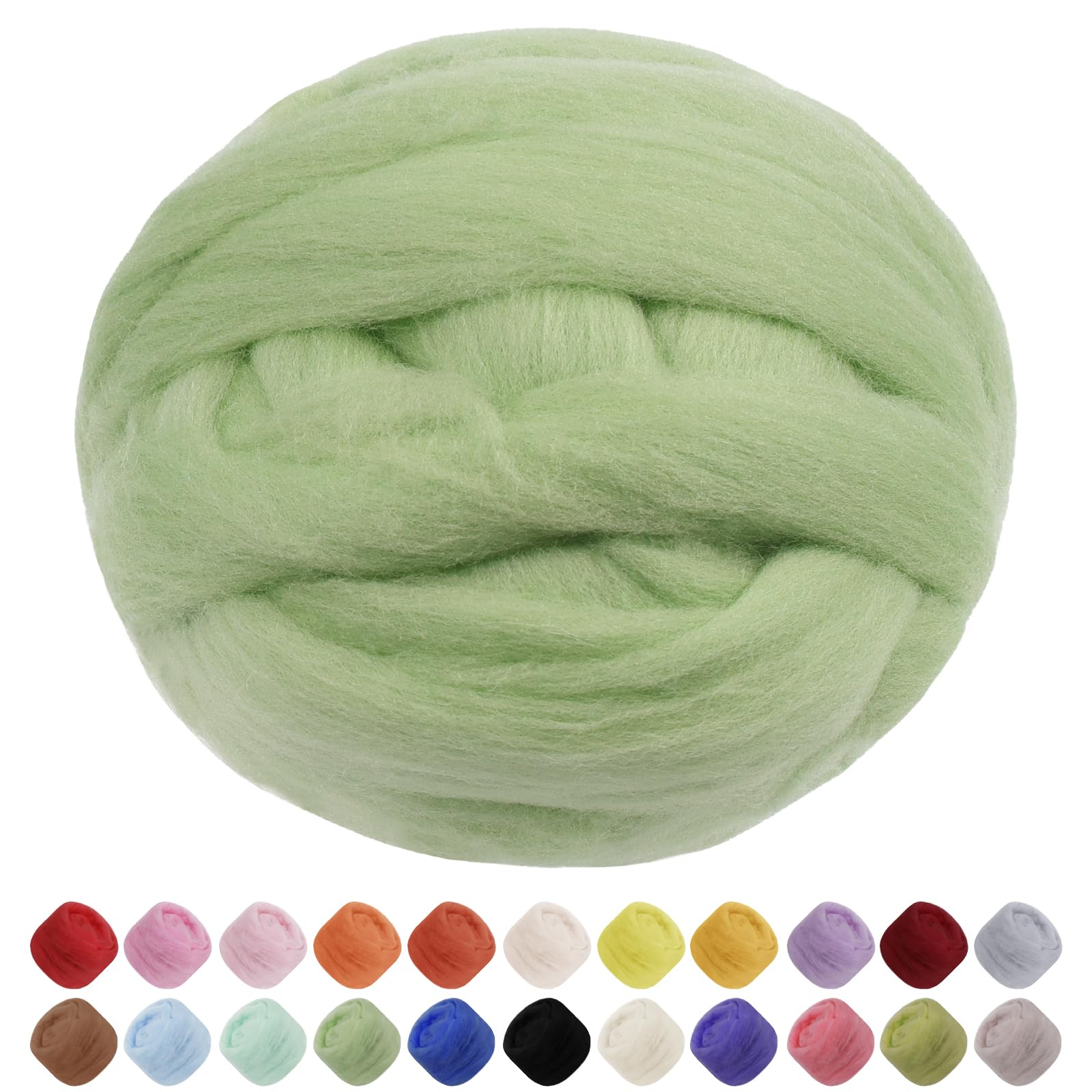 Uiopa Needle Felting Wool, 100g Felting Wool Soft Wool Roving Yarn, Light Green Wool Roving for Needle Felting Wet Felting
