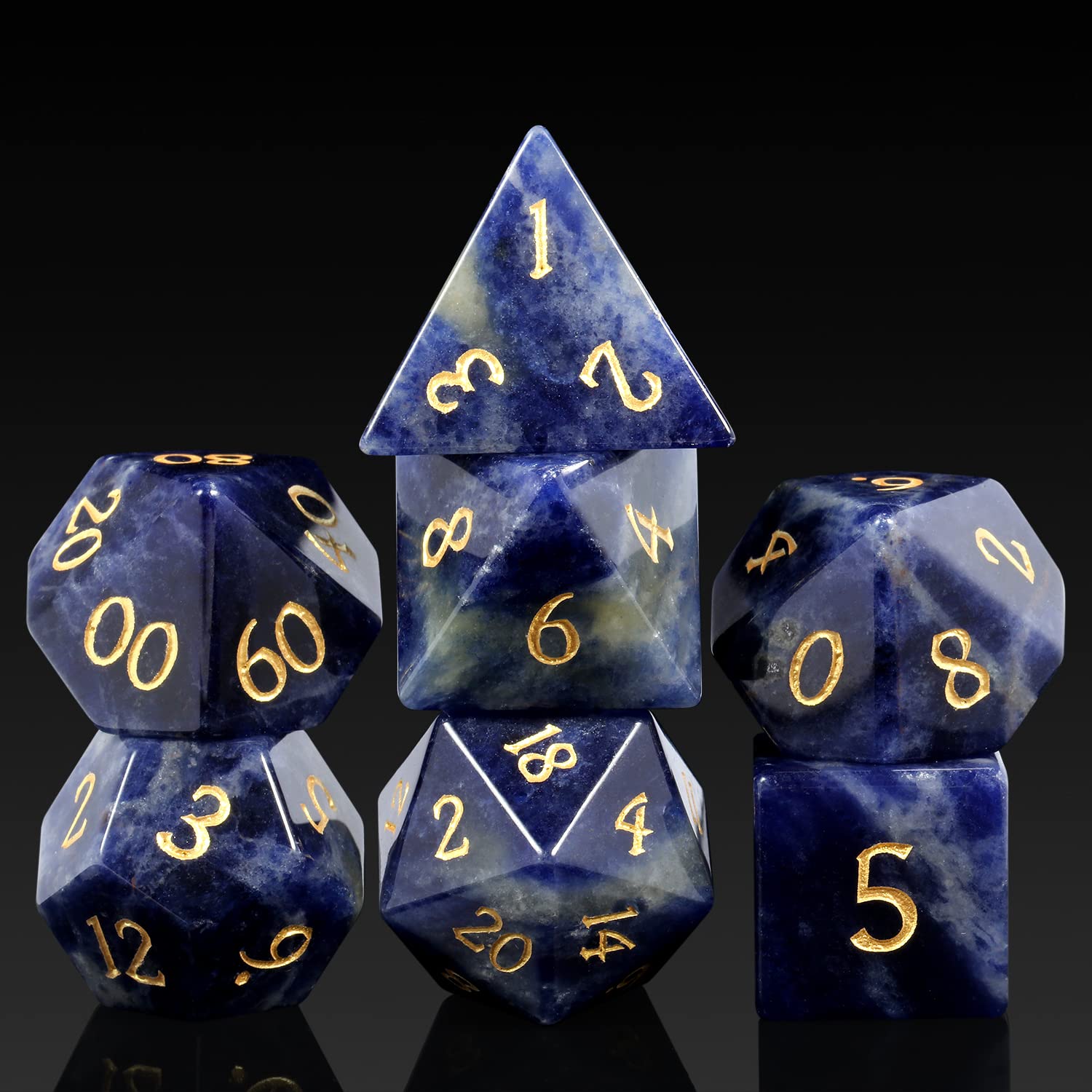 Juego de dados D&D de piedra de vena azul DNDND 7 piezas de piedra natural DND dados con caja de regalo grogeous para juego de mesa de mazmorras y dragón (vena azul)