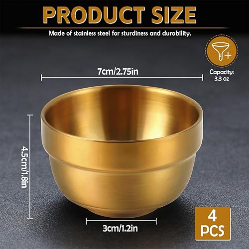 Miniatura 2 de Vasos pequeños de acero inoxidable de 2.7 x 1.8 pulgadas, plato de salsa de soja aislado de doble pared de 3.3 onzas, mini vasos de condimento de