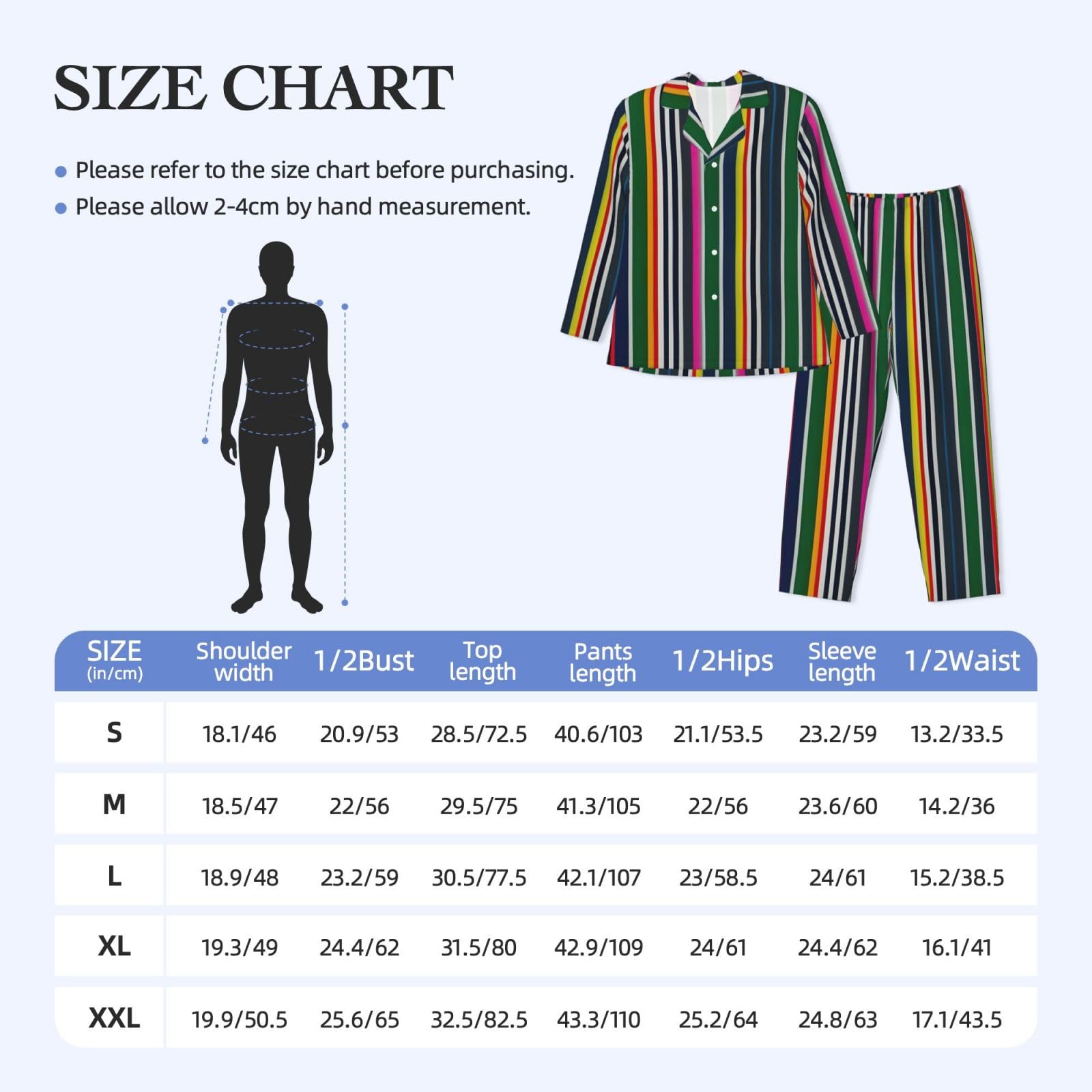 Pigiama a maniche lunghe da uomo con stampa a righe colorate Set di due pezzi traspirante accogliente Weekend Loungewear
