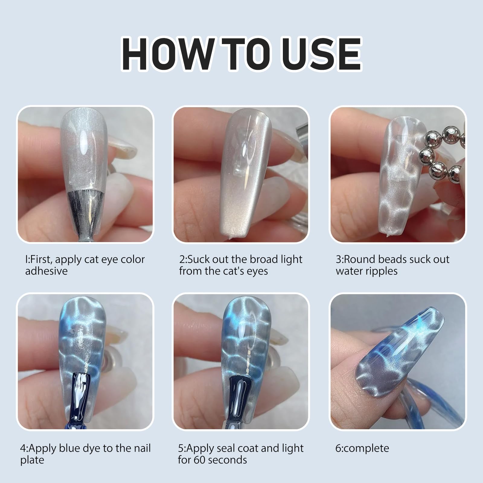 Lot de 40 perles magnétiques œil de chat pour nail art - Outil magnétique pour vernis gel avec effet d'ondulation d'eau