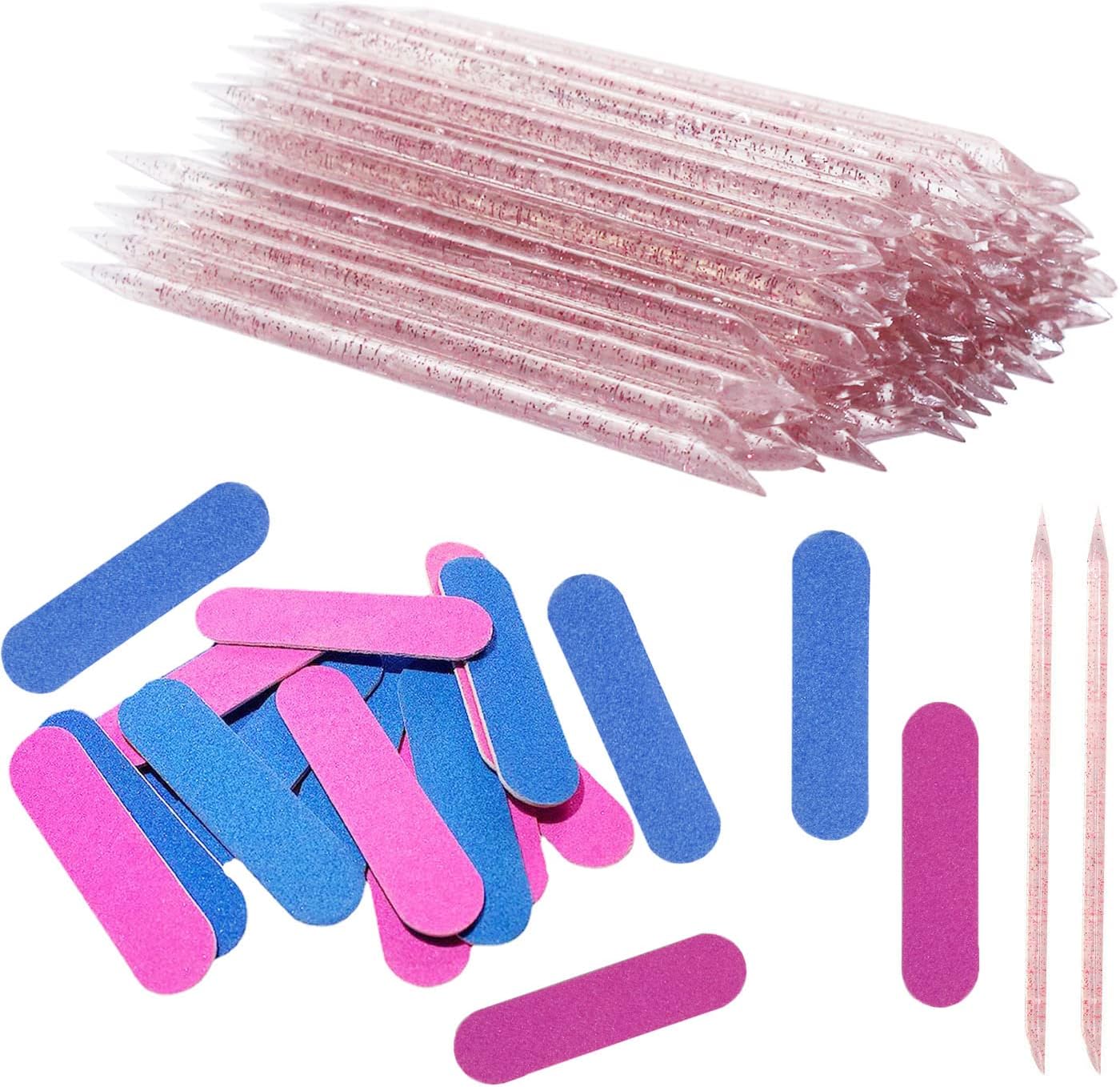 100 PCS Nail Sticks, 100 PCS Mini Nail Files Double Sided Nail Buffer, Nail Care Sticks, Cuticle Manicure and Pedicure Stick for Fingernail, Cleaning Cuticle Stick - Pink