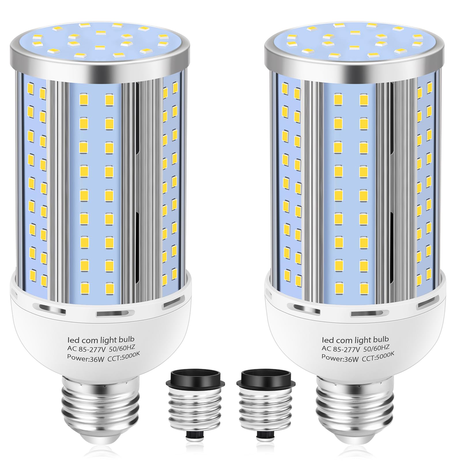 Photo 1 of 2 Pack 36W Corn LED Light Bulb Fanless,(320 Watt Equivalent) E26/E39 Medium/Large Mogul Base LED Cob Lamp 5000K Daylight 5,400LM for Outdoor Indoor Garage Warehouse Factory Workshop Street Backyard