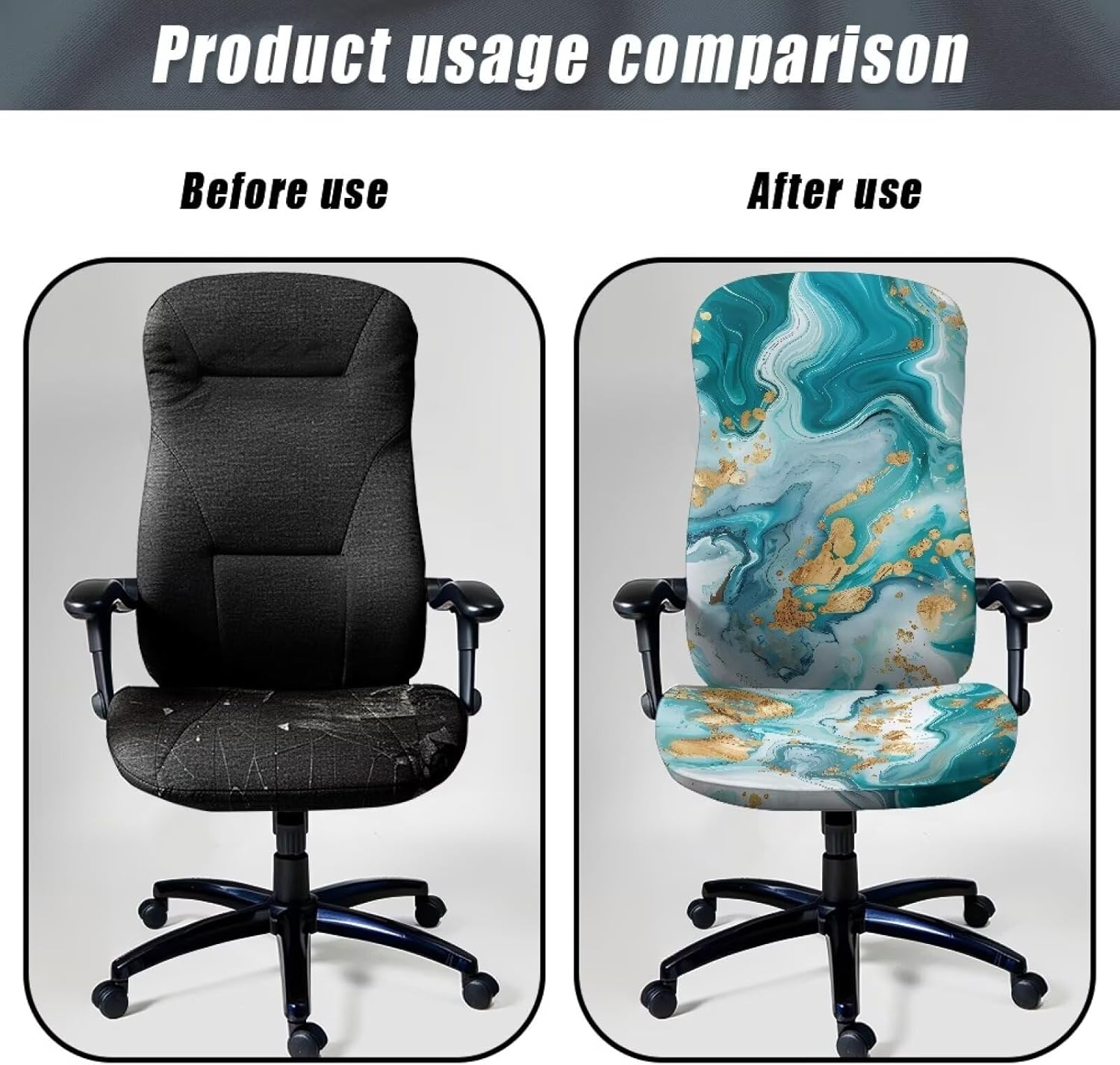 Wanyint Marble Teal Gold Office Chair Cover Decorative Rotating Chair Slipcover Stretch Soft Chair Protector Cover for Desk Computer Chair St. Patrick's Day Decor, L