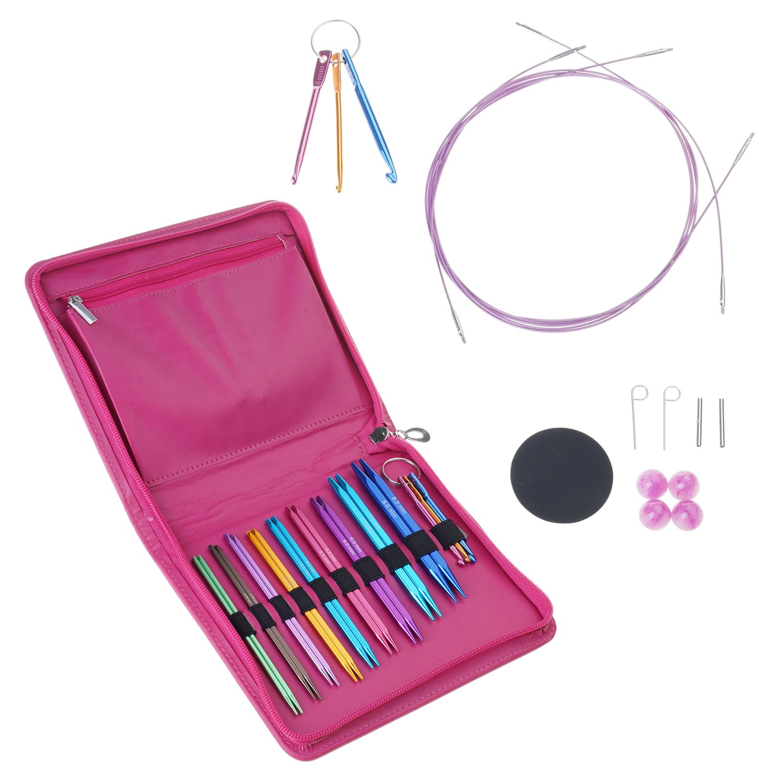 Kalttoy 9Pairs Interchangeable Circular Knitting Needle Set with Knitting Accessories for Sweater Sock Scarf Bag Hat Beginner Set