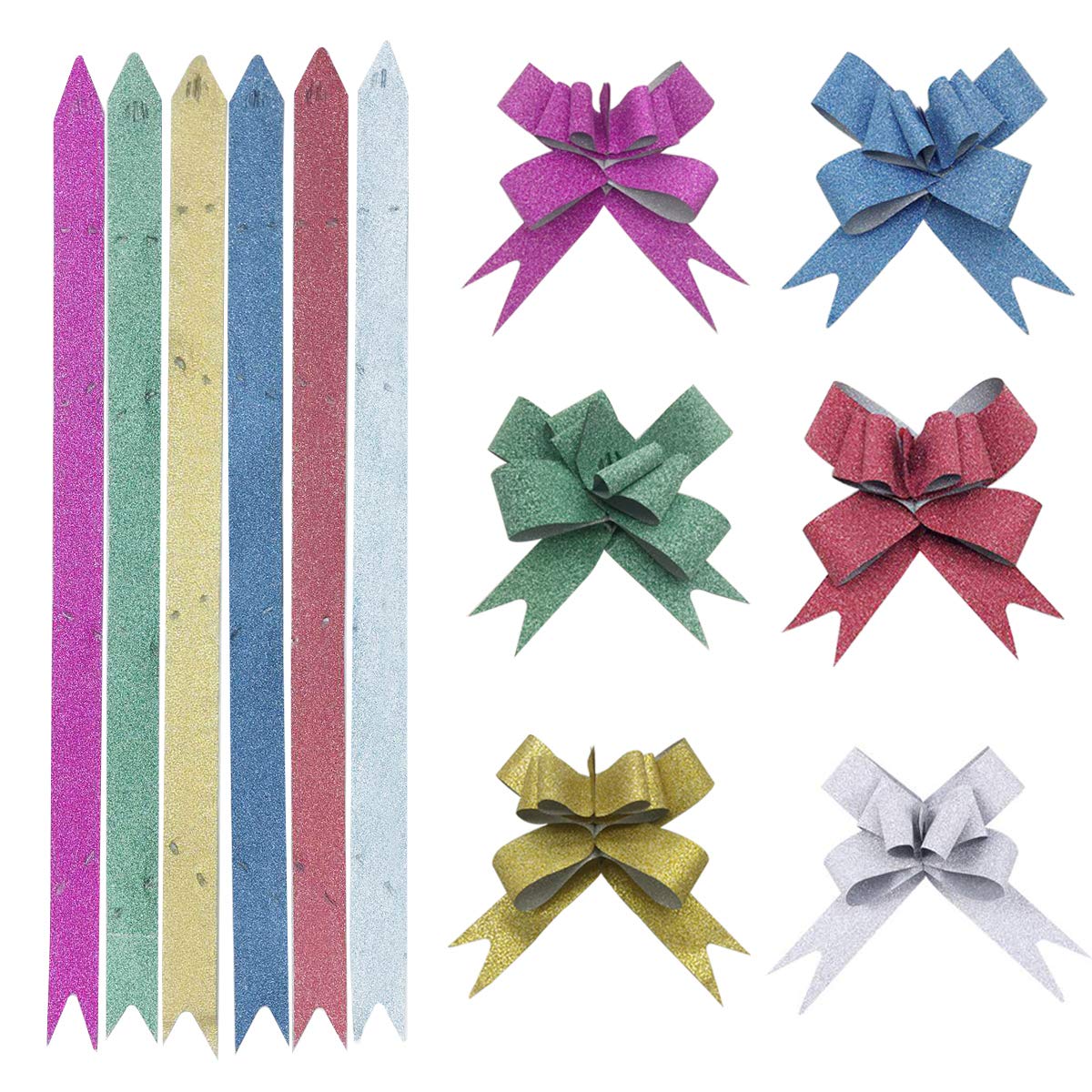 Woohome 120 Pz Lazos Regalos Grandes y 1 Rollo Puntos Pegamento, Cinta Regalo Navidad Bodas Fiestas Decoración