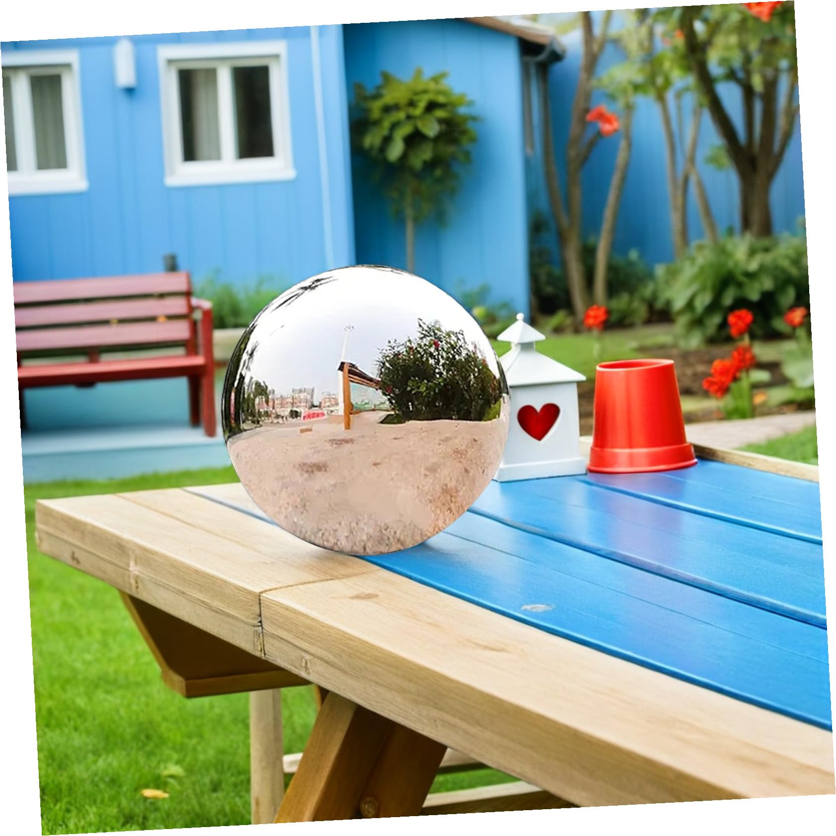 POPETPOP Acciaio Sfera Semplice Riflettente in Inox Argento da Giardino
