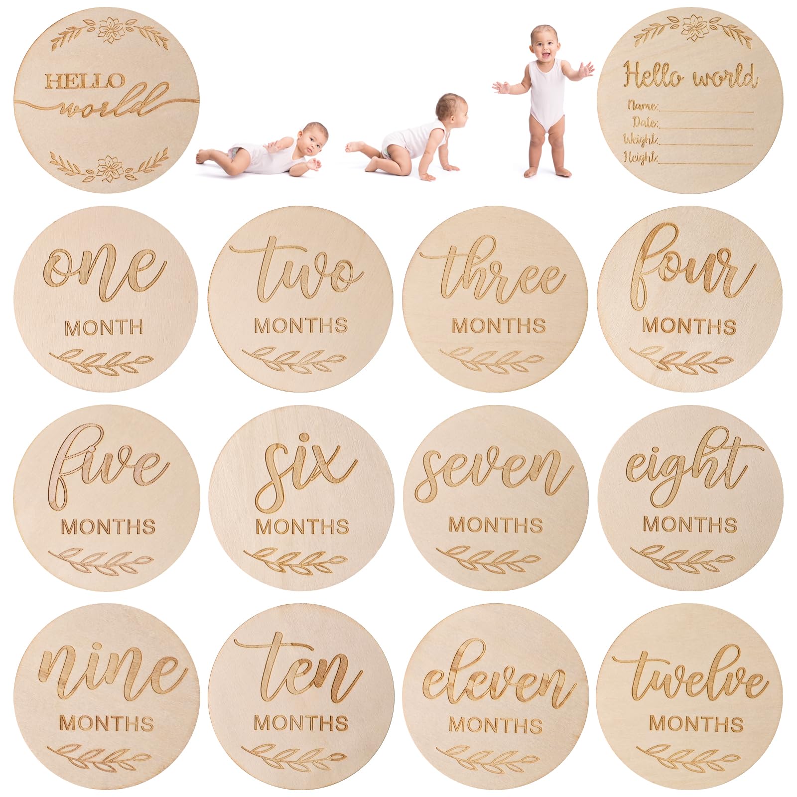 DBREAKS 14 Baby Wooden Milestone Cards Pregnancy/Baby,Tarjetas de Hitos para Bebés madera,Tarjetas meses Bebé,Milestone cards,Regalos para embarazadas,Regalos para recién nacidos y futuras mamás.