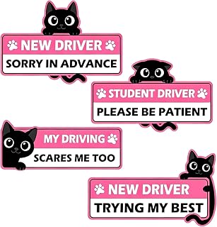 4PCS New Driver Sticker, New Driver Sticker for New Drivers, 4-Piece Set for Car Windows, Easy to Apply and Remove, Highly Visible Markers for Beginner Motorists
