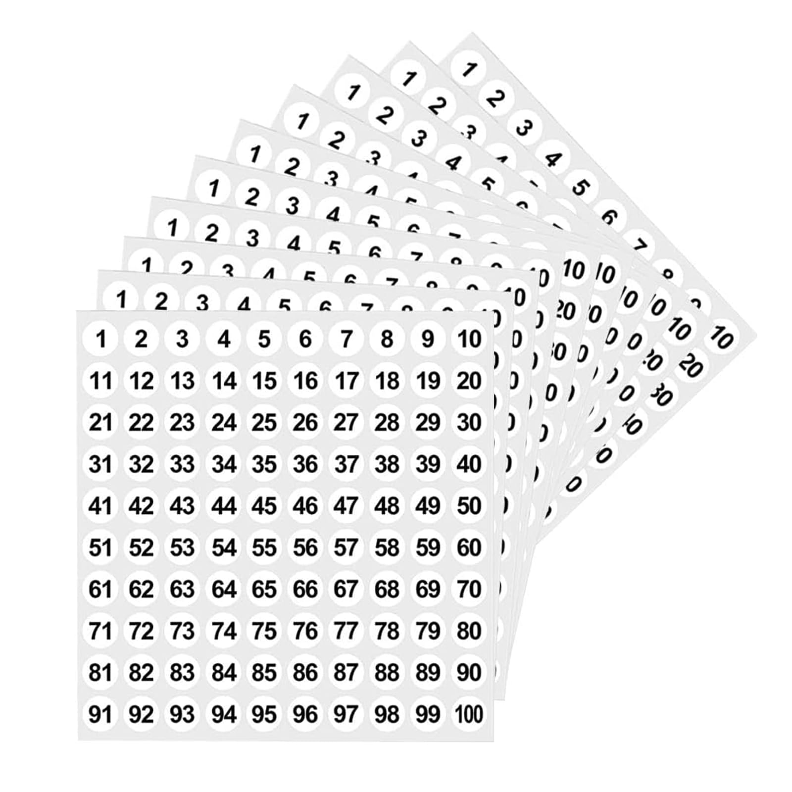Moywycno White 18 Sheets Number Stickers Small, 18 Sheets Self Adhesive Small Numbers Stickers 1-100 Round Numbered Labels Sticker 10Mm For Office