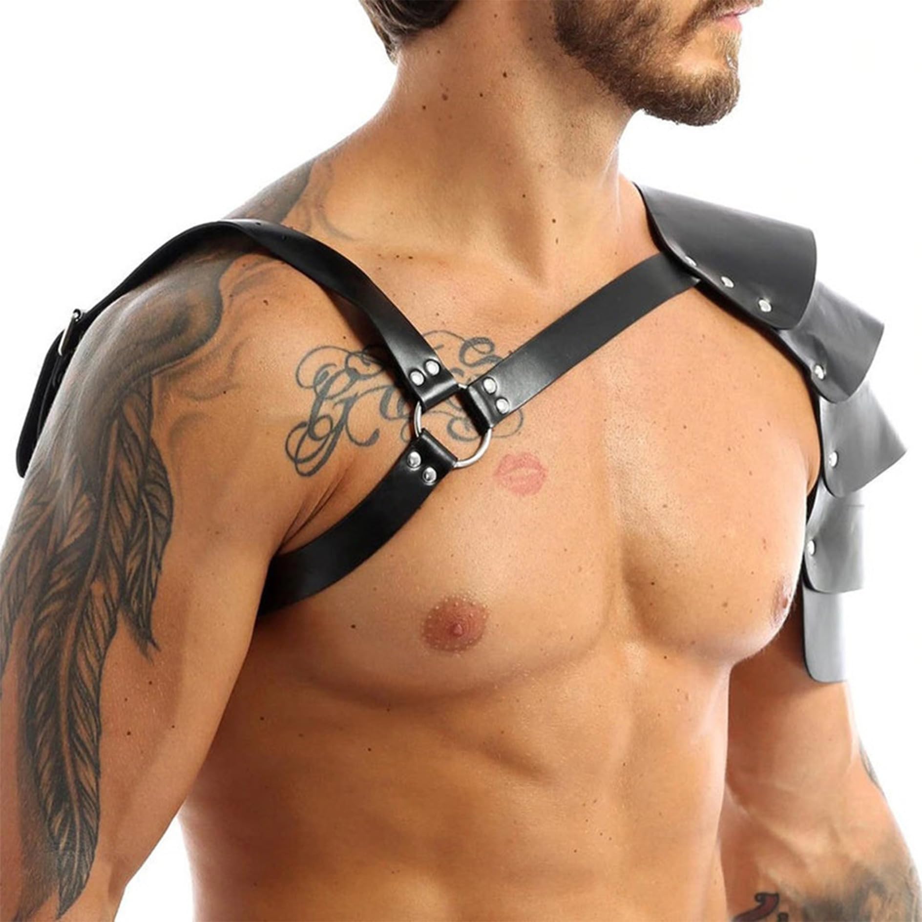 Se Unterwäsc, Arnés de piel para hombre, disfraz de gladiador con protección de hombro, arnés de soldado para hombre, piel para hombre