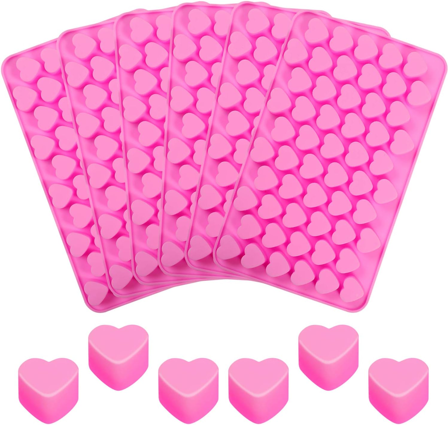 Aneco 6 Pieces Mini Heart Shape Silicone Molds Pink Heart Silicone Ice Cube Molds Valentine's Cake Chocolate Candy Molds Baking Jelly Mold for Party Decoration