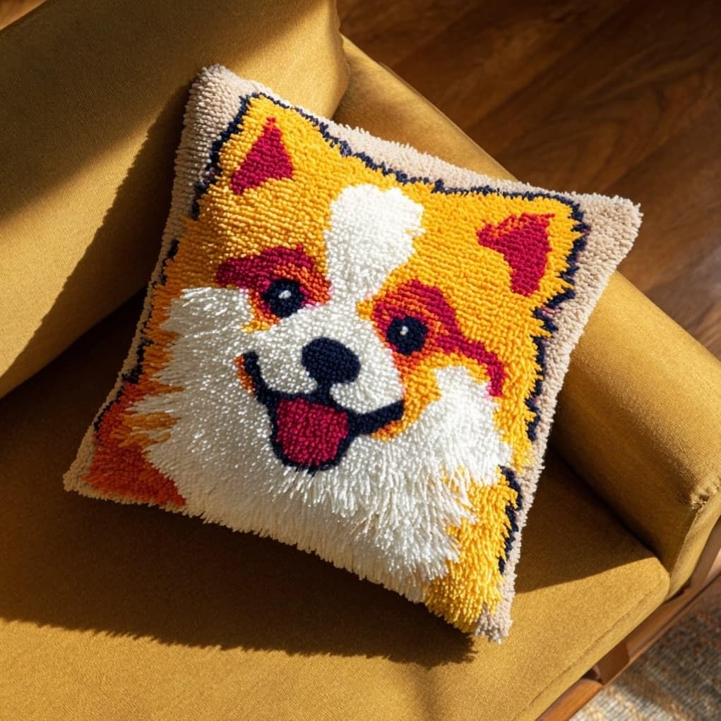 AxiangziK Latch Hook Pillow Kit,Pomeranian Dogs