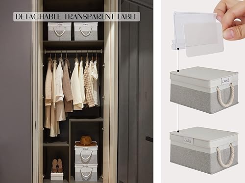 Miniatura 9 de LoforHoney Home Contenedores de almacenamiento de tela con tapas para organizar, cajas de almacenamiento plegables para estantes, cestas de ropa con