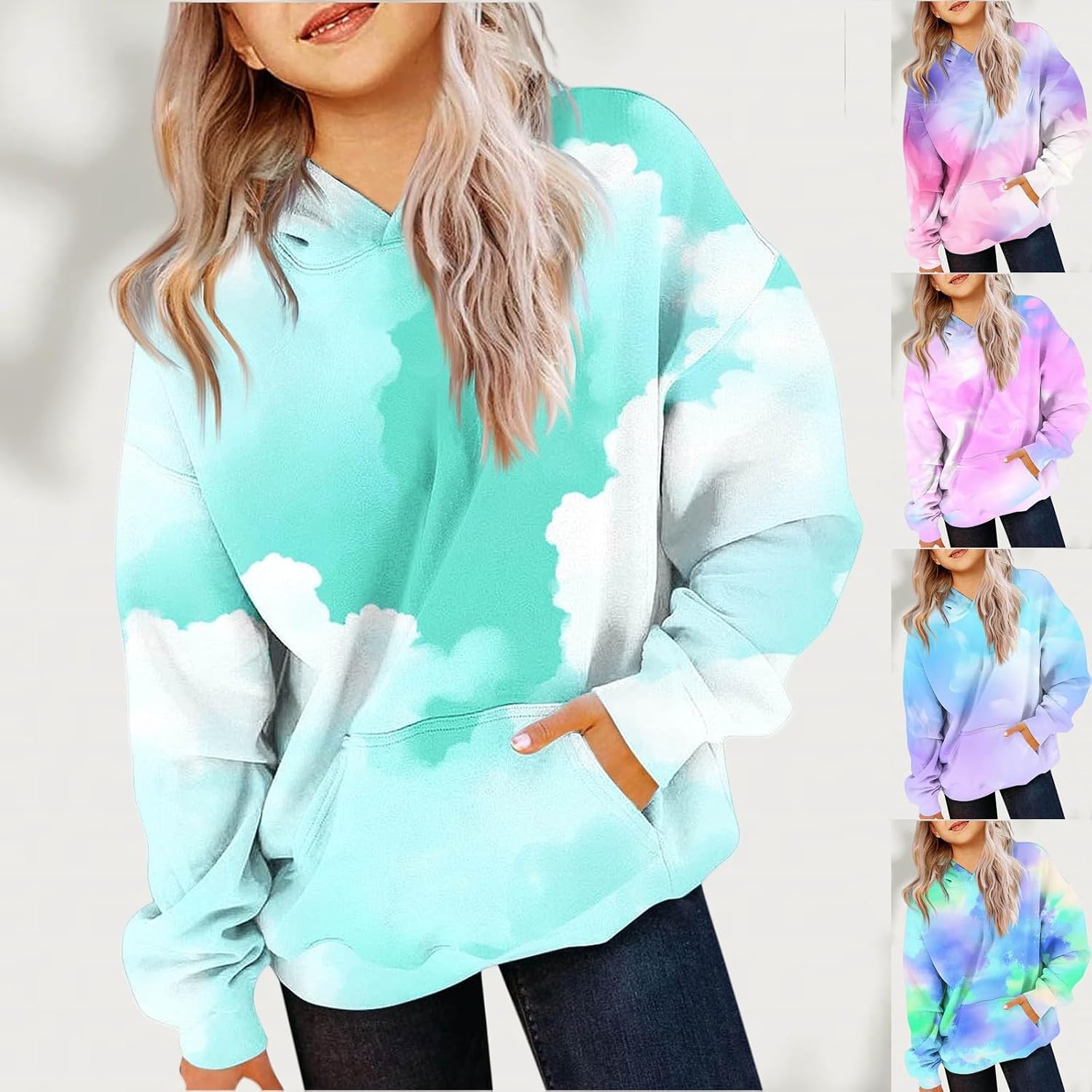 Girls Teen Cute Gradient Color Hoodies Oversized Trendy Preppy Sweatshirts Long Sleeve Tops Fall Hooded With Pockets