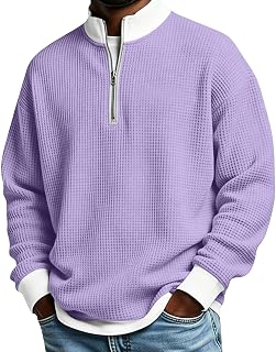 Lmdudan Men's Waffle 1/4 Zip Sweatshirt Contrast Trim Long Sleeve Pullover