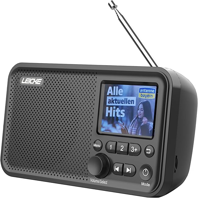 LEICKE Przenośne radio DAB+ z Bluetooth 5.0 | radio DAB/DAB+ i FM, kolorowy wyświetlacz 2,4", 80 ustawień wstępnych, radio kuchenne z kablem lub zasilaniem akumulatorowym 2000 mAh, złącze