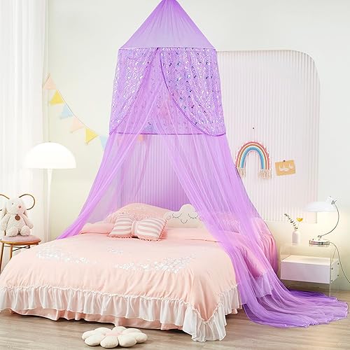 Miniatura 2 de Toldo de cama de unicornio para niñas, toldo de cama con luces, toldo para decoración de habitación de niñas, toldo para tamaño individual a king