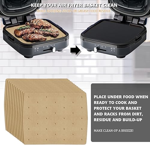 Miniatura 5 de WMKGG Papel pergamino para freidora de aire sin blanquear, 100 forros perforados desechables para freidora de aire Ninja Foodi Grill 5 en 1 AG301 4qt