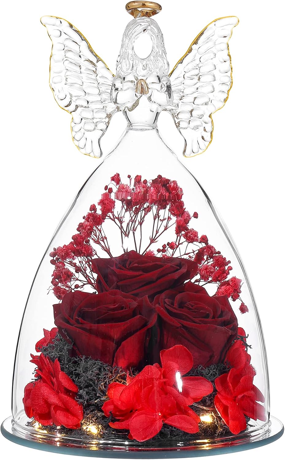 Mothers Day Rose Gifts Glass Angel Figurine with Three Roses Gifts, Preserved Forever Real Rose Gifts for Women, Angel Guardian with Rose for Mothers Day - Wine Red - Image 6