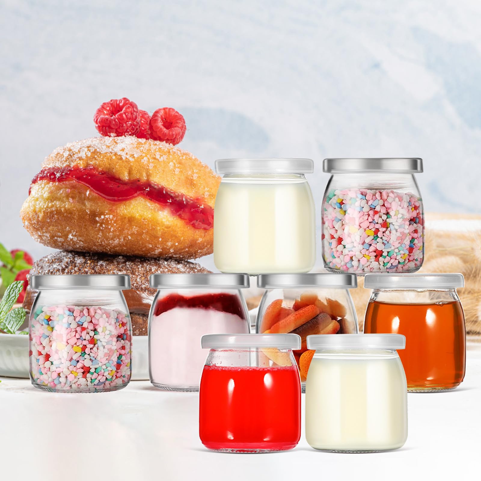 VALICLUD 15 słoików na jogurt z pokrywkami: Słoiki na budyń jogurtowy - 200 ml Małe szklane butelki z pokrywkami na dżem, miód, upominki weselne i jedzenie dla dzieci