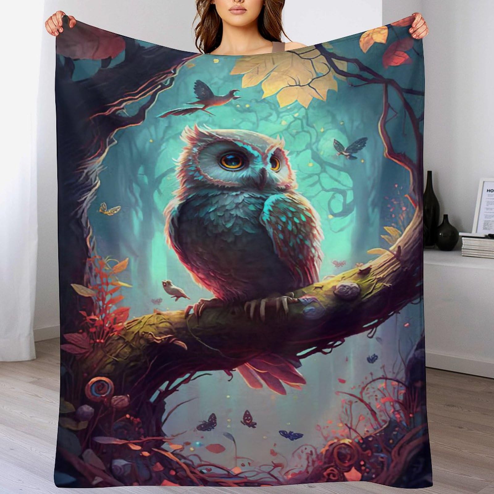 Couverture de lit en flannel chaude Hibou contre le froid et les plis