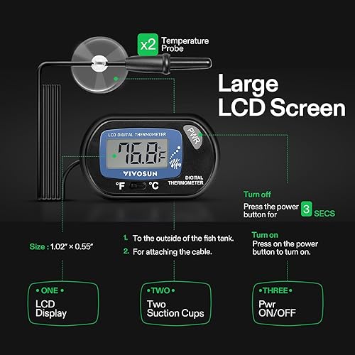 Miniatura 6 de VIVOSUN Termómetro digital LCD para acuario, tanque de peces, temperatura de terrario de agua con ventosa para tortuga, paquete de 1