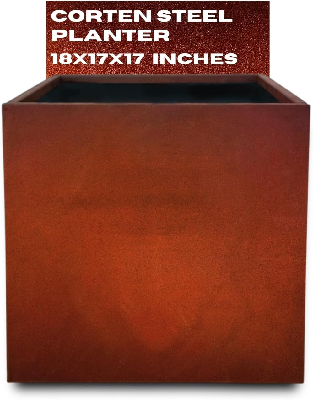 Corten Steel Planter Cube Square for Outdoor - Metal Planter Box - 18x17x17 inch - Flower Pot for Garden, Front Door, Patio, Commercial, Farmhouse, Industrial - Cubic Plants Container 18" x 17" x 17"