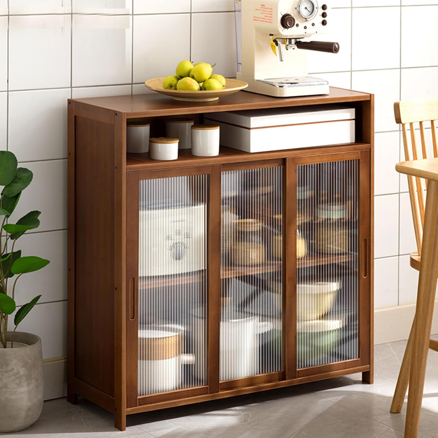 EFGETD 食器棚 家電ラック キッチンラック キッチンラック スライドドア キッチン レンジ台 調味料入れ 鍋 お箸 お椀 家具