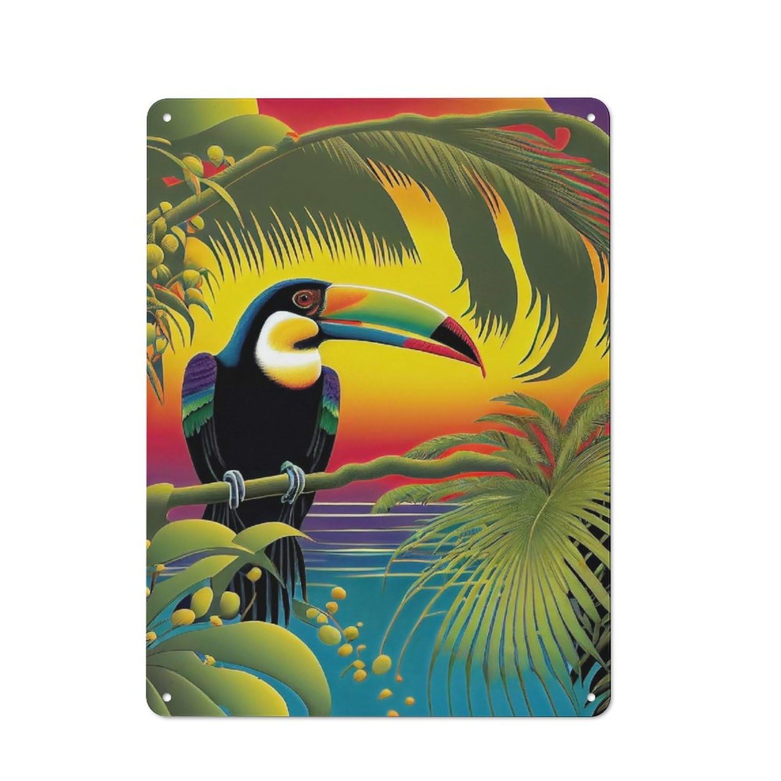 Junmoney Keel Billed Toucan Decorative Metal Sign 40X30cm, Creative Studio Wall Plaque For Hobby Room, Office, Lounge Or Living Room
