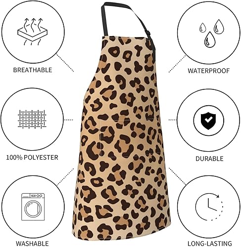 Miniatura 5 de Delantal impermeable con estampado de leopardo con 2 bolsillos, textura de piel animal, delantales de chef de cocina, baberos para cocinar, hornear,