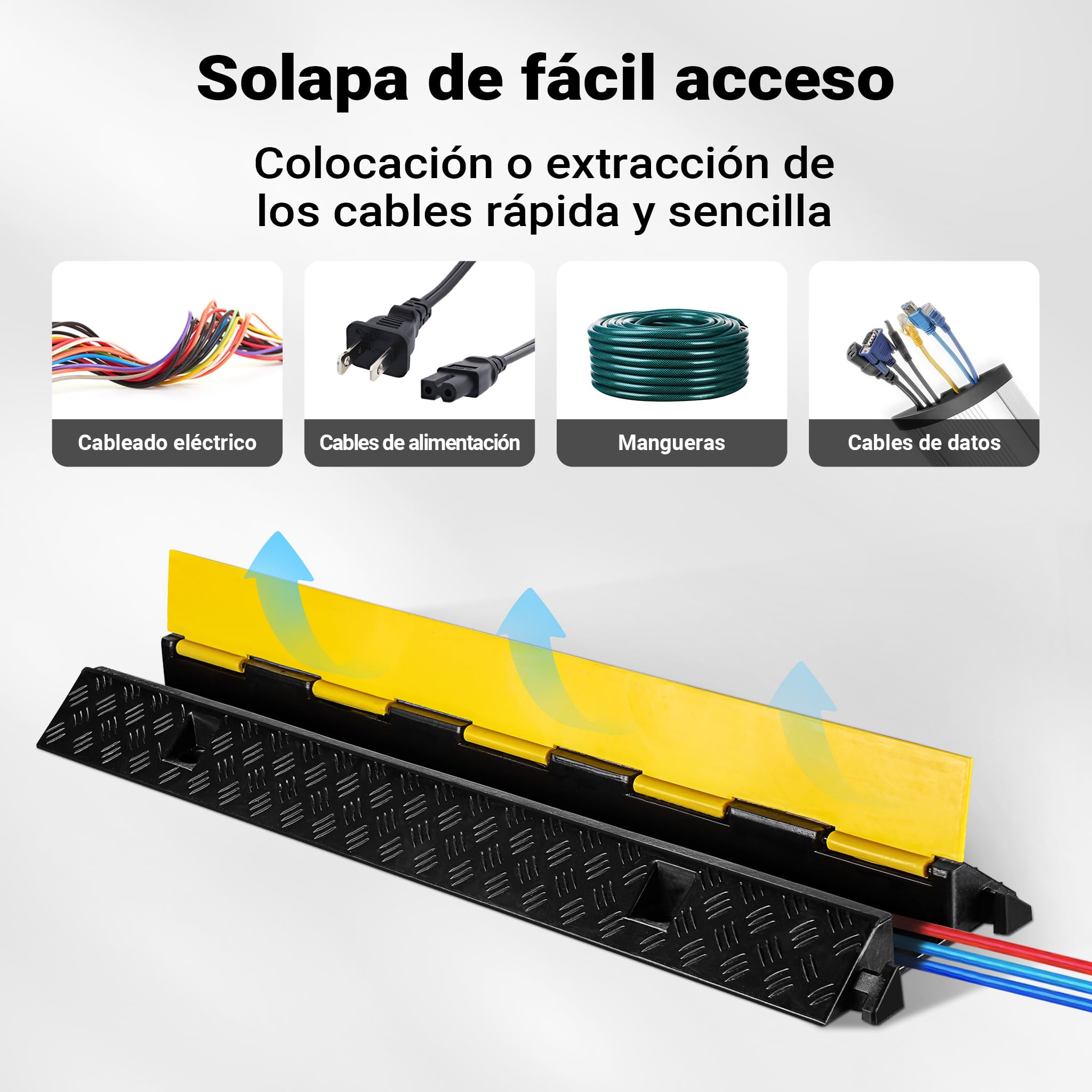 Rampa para Cables 98 x 26 x 6,5 cm, Canal pasacables con Capacidad de Carga de 15 t, protección contra el Paso de vehículos hasta 30 km/h, Protector contra pisadas, de PP y Goma.