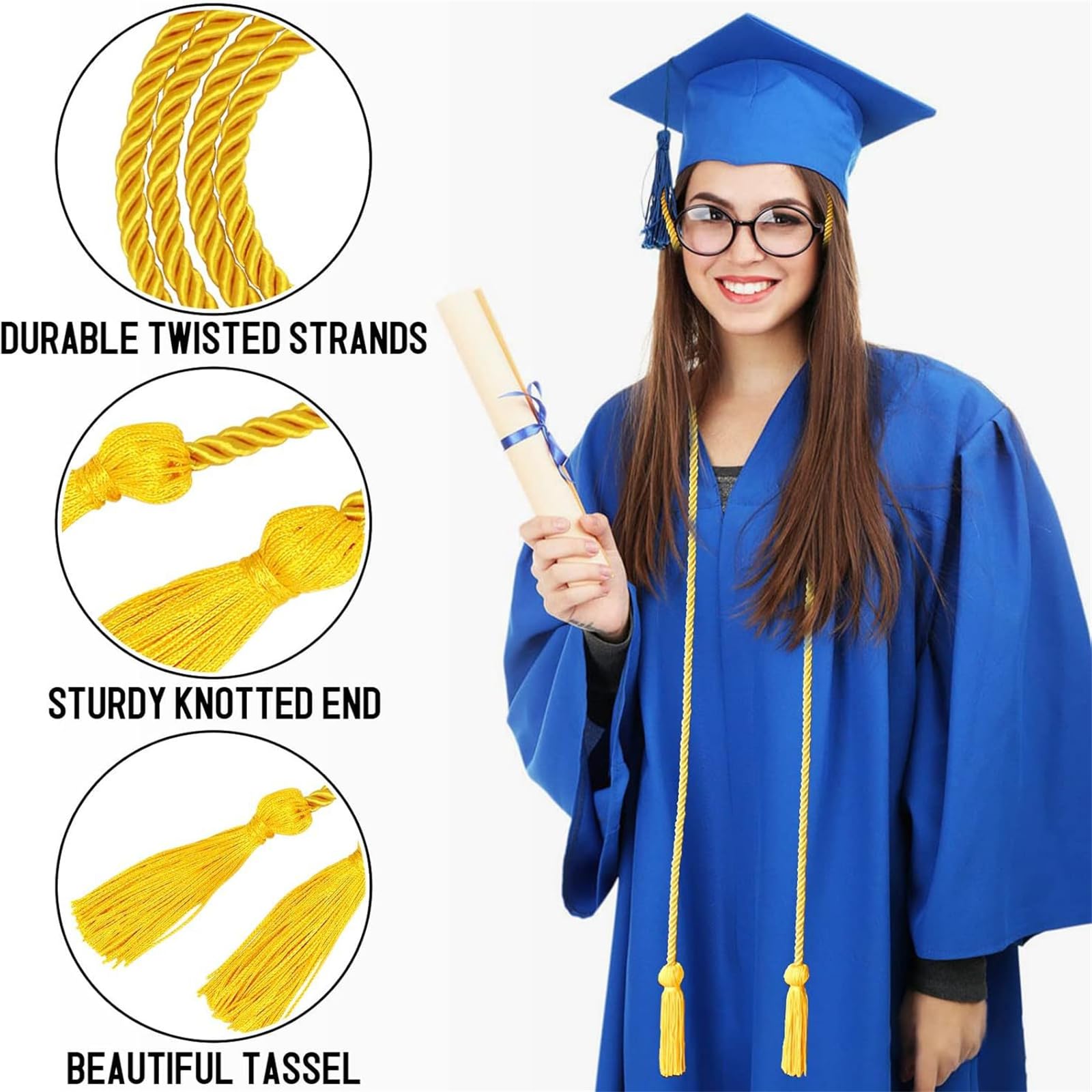 Lot de 48 cordons de reconnaissance académique avec pompons traditionnels, confortables à porter, parfaits pour les photos de remise de diplôme, les glands antiques, les cérémonies de diplômes
